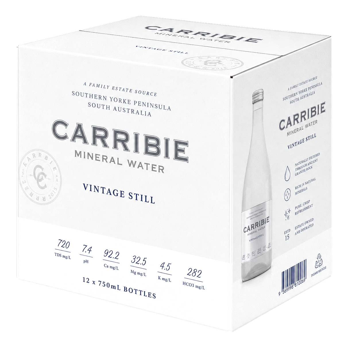 Carribie Still Vintage Mineral Water 750ml Bottle Case of 12