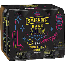 Smirnoff Hard Soda Yuzu Citrus Burst Vodka 6% 330ml Can 4 Pack