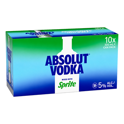 Absolut Vodka & Sprite Lemonade Premix 330ml Can 10 Pack