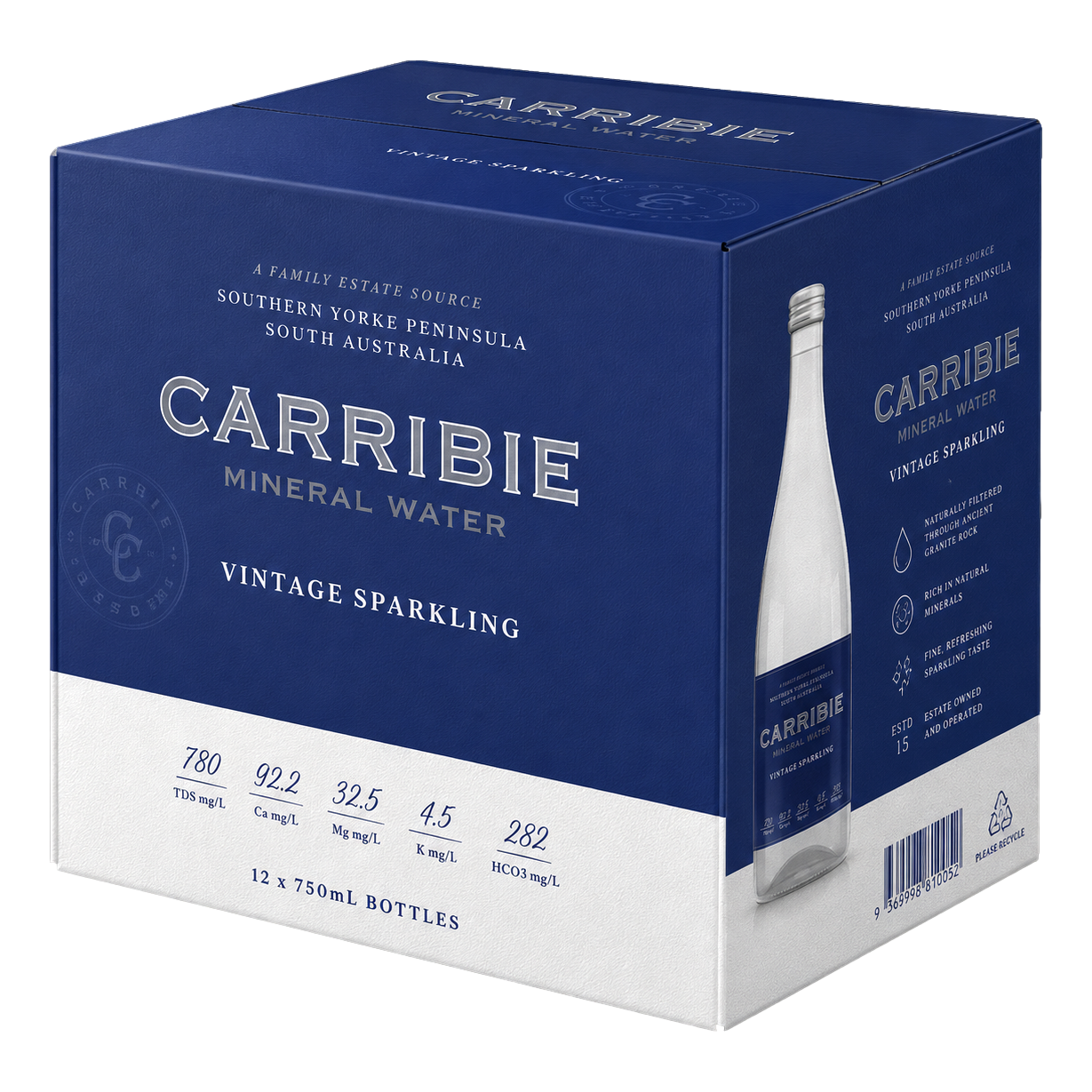 Carribie Sparkling Vintage Mineral Water 750ml Bottle Case