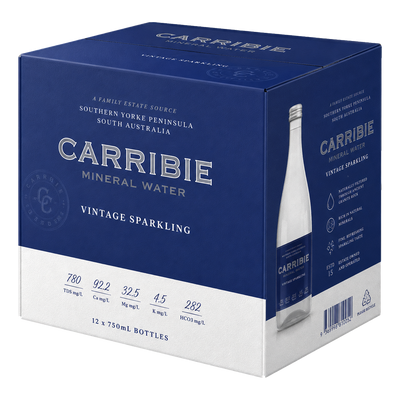 Carribie Sparkling Vintage Mineral Water 750ml Bottle Case of 12