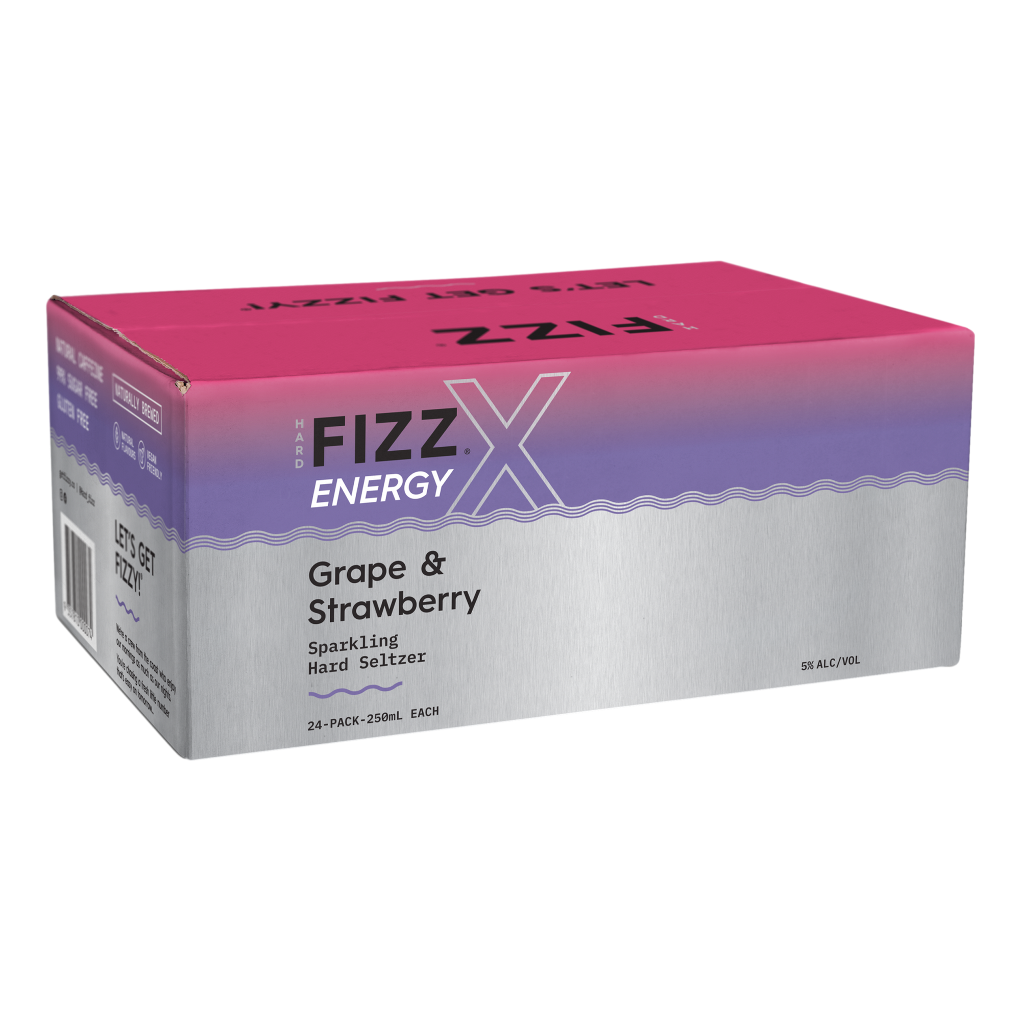 Hard Fizz X Natural Caffeine Grape & Strawberry Seltzer 250ml Can Case of 24