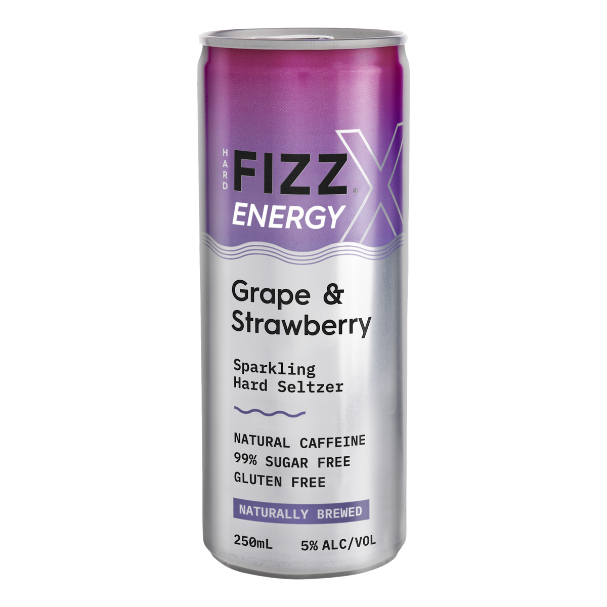 Hard Fizz X Natural Caffeine Grape & Strawberry Seltzer 250ml Can 4 Pack