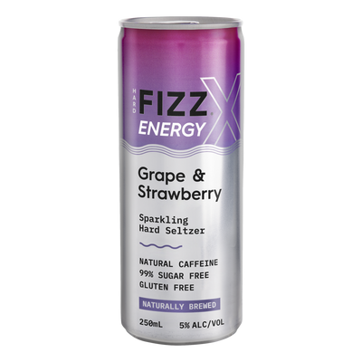 Hard Fizz X Natural Caffeine Grape & Strawberry Seltzer 250ml Can Case of 24