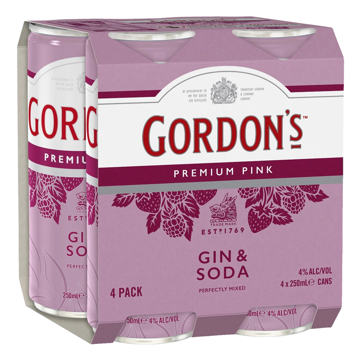 Gordon's Premium Pink Gin & Soda 250ml Can 4 Pack