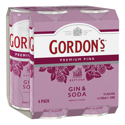 Gordon's Premium Pink Gin & Soda 250ml Can 4 Pack