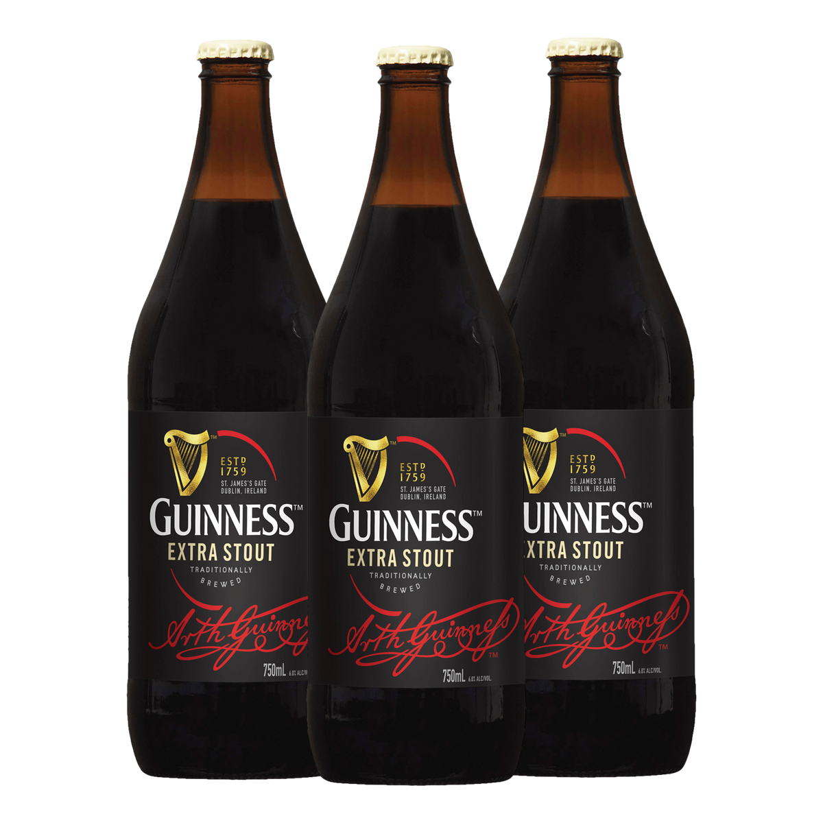 Guinness Extra Stout 750ml Bottle 3 Pack