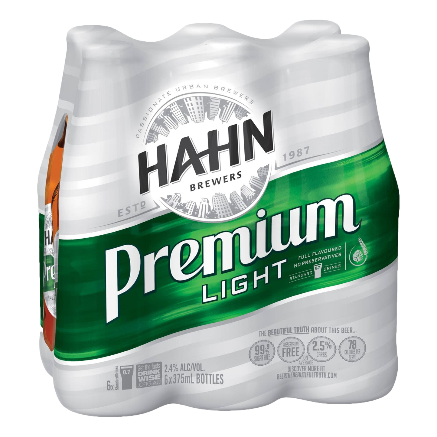 Hahn Premium Light Lager 375ml Bottle 6 Pack