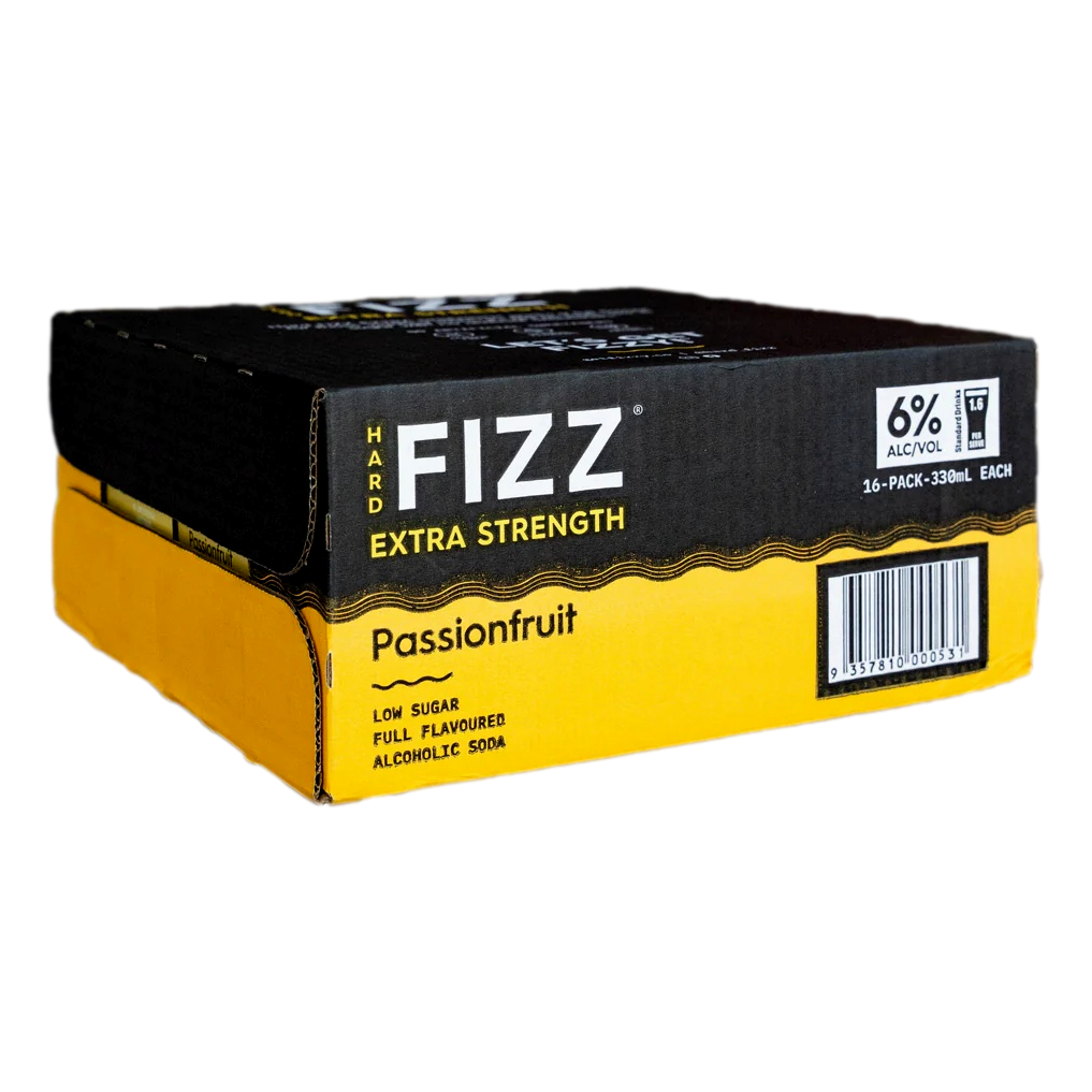 Hard Fizz EXTRA Passionfruit Alcoholic Soda 6% 330ml Can Case of 16