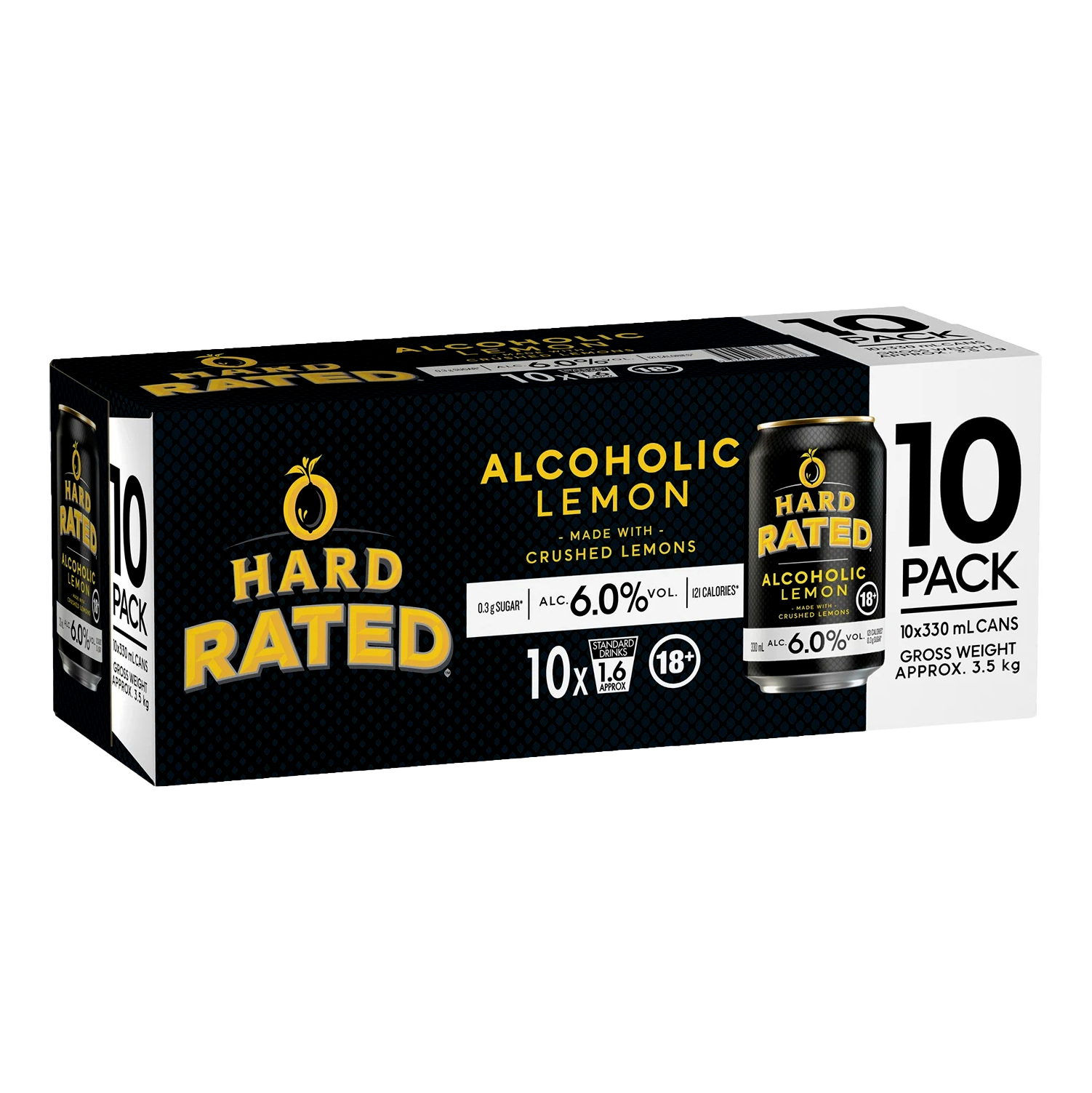Hard Rated Alcoholic Lemon 6% 330ml Can 10 Pack