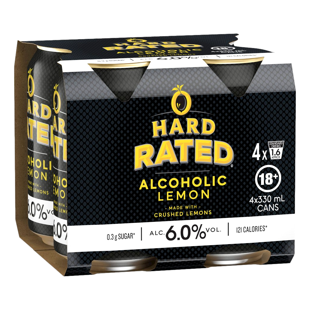 Hard Rated Alcoholic Lemon 6% 330ml Can 4 Pack