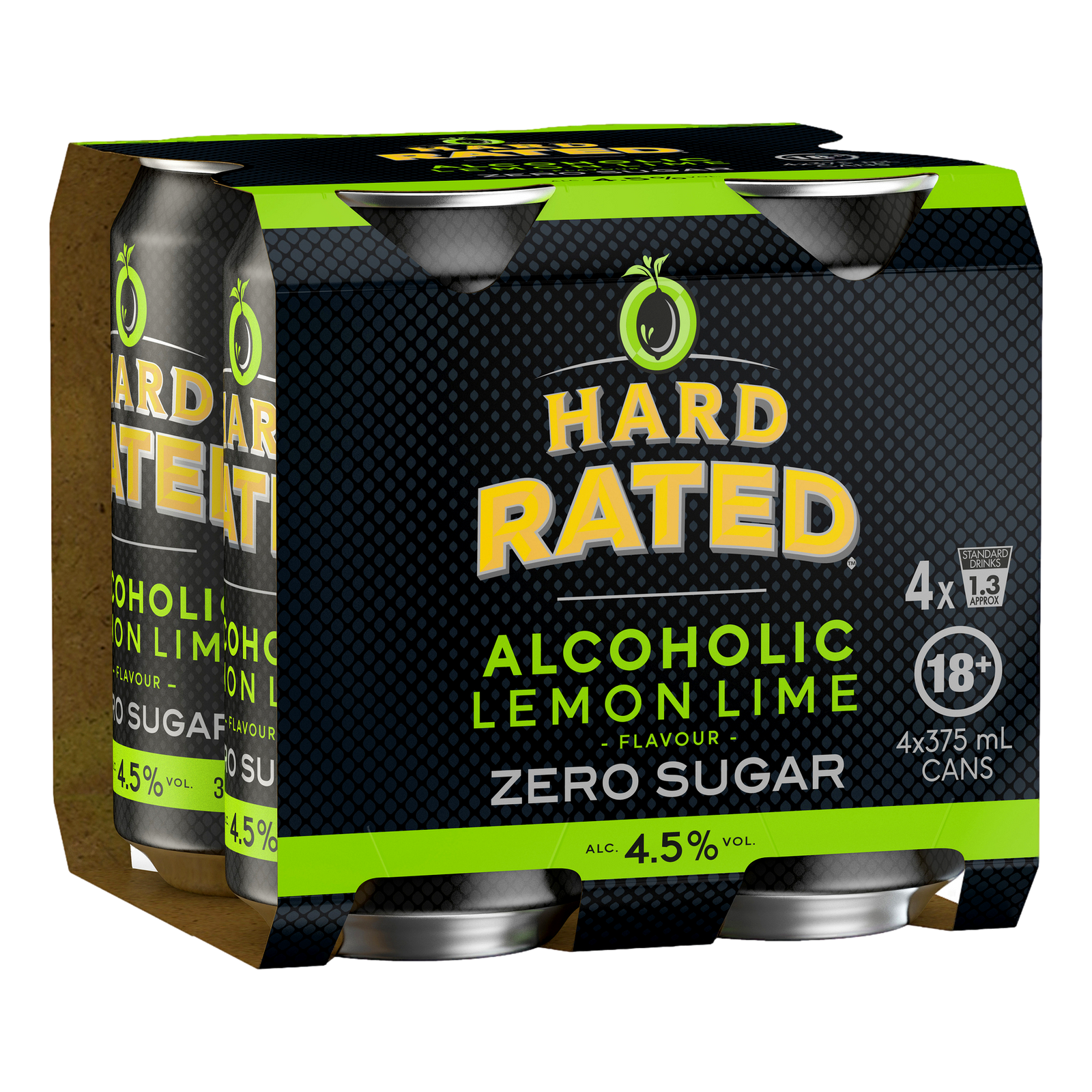 Hard Rated ZERO SUGAR Alcoholic Lemon Lime 4.5% 375ml Can 4 Pack