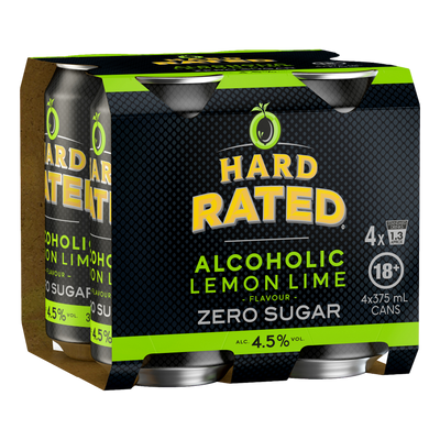 Hard Rated Zero Sugar Alcoholic Lemon Lime 375ml Can 4 Pack