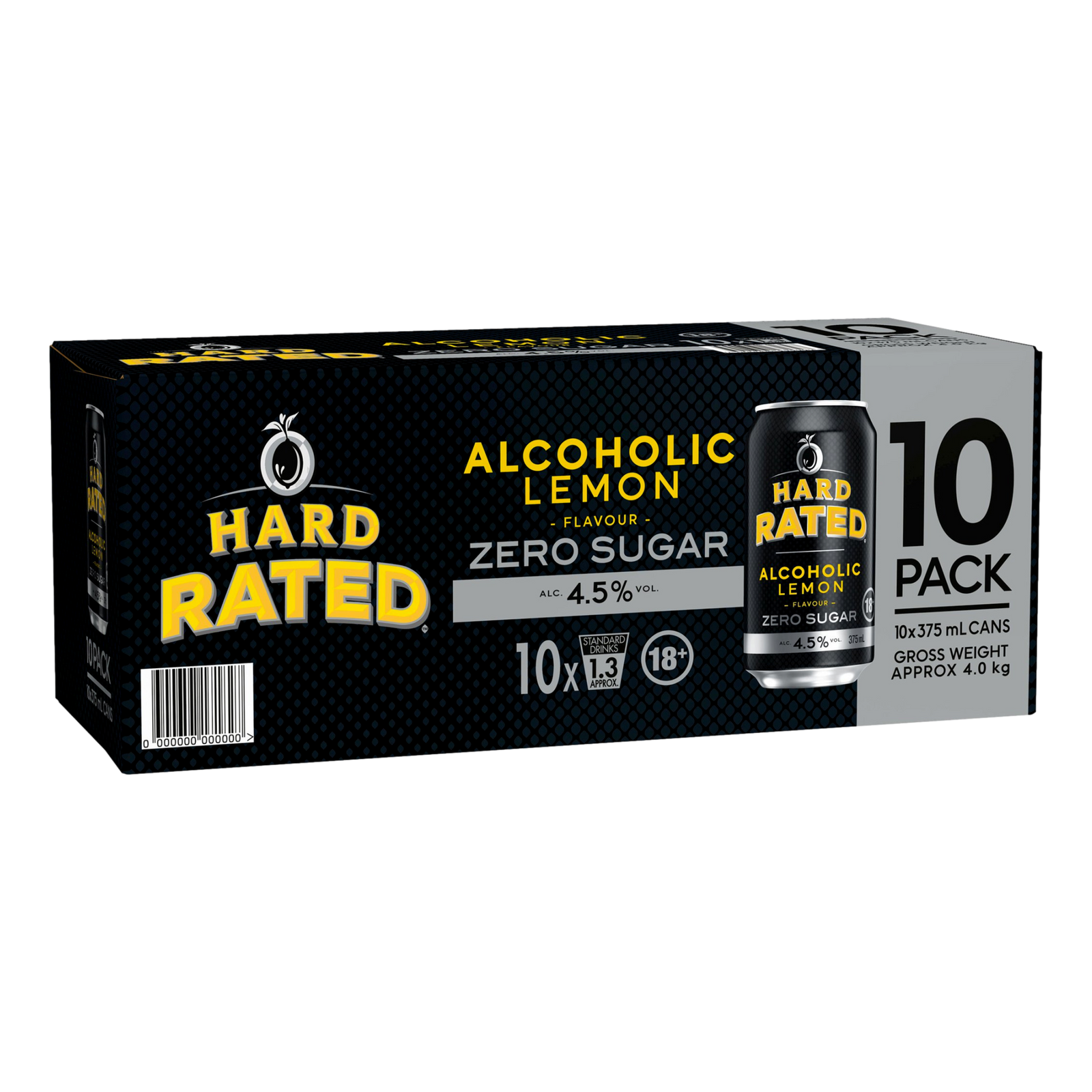 Hard Rated ZERO SUGAR Alcoholic Lemon 4.5% 375ml Can 10 Pack