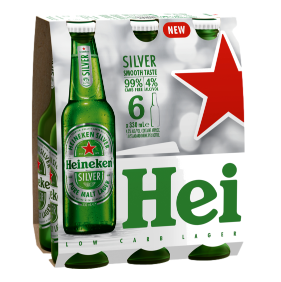 Heineken Silver Lager 4% 330ml Bottle 6 Pack