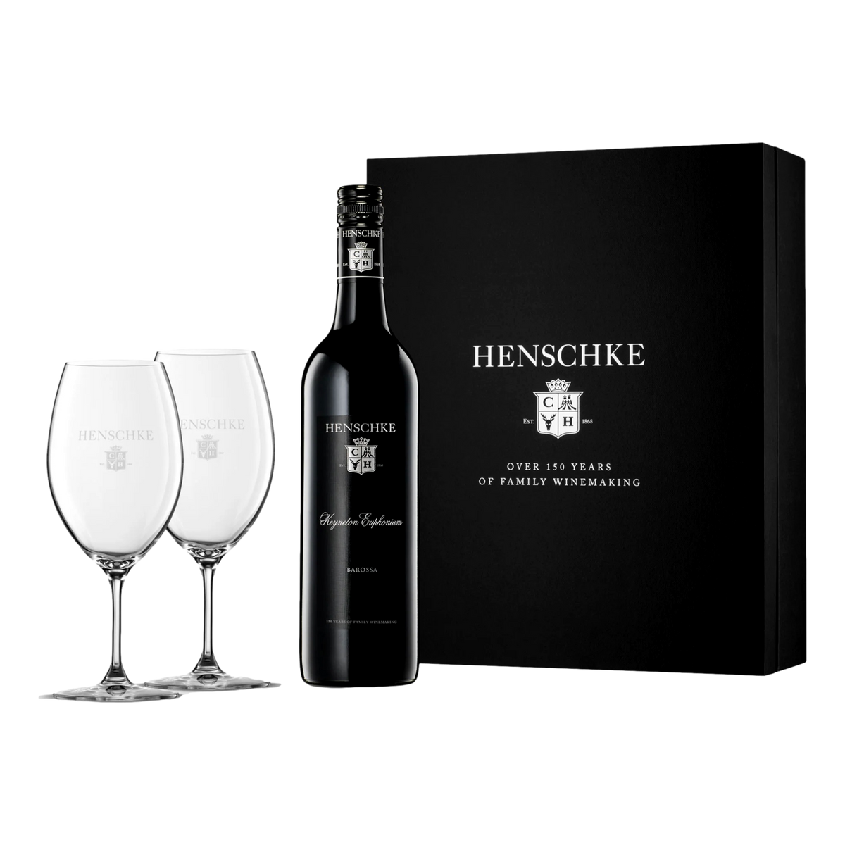 Henschke Keyneton Euphonium Shiraz Blend 2019 with 2 Plumm Wine Glasses Gift Box