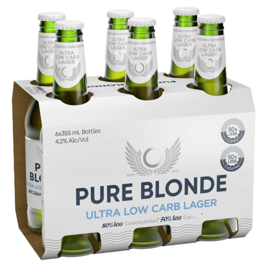 Pure Blonde Ultra Low Carb Lager 355ml Bottle 6 Pack