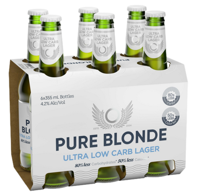 Pure Blonde Ultra Low Carb 80% Lager 355ml Bottle 6 Pack