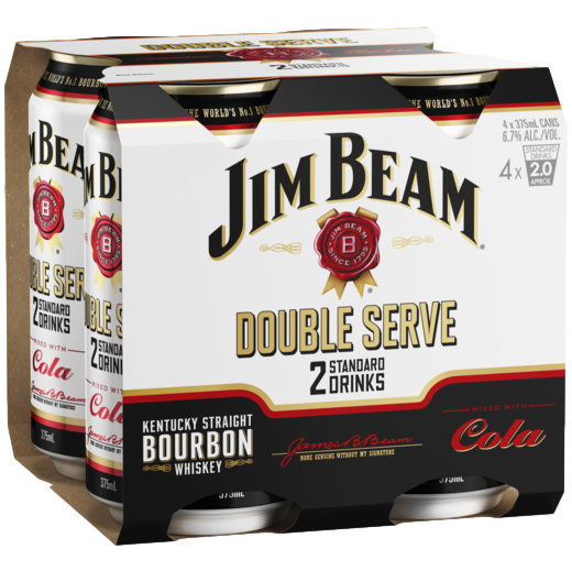 Jim Beam White & Cola Double Serve 6.7% 375ml Can 4 Pack