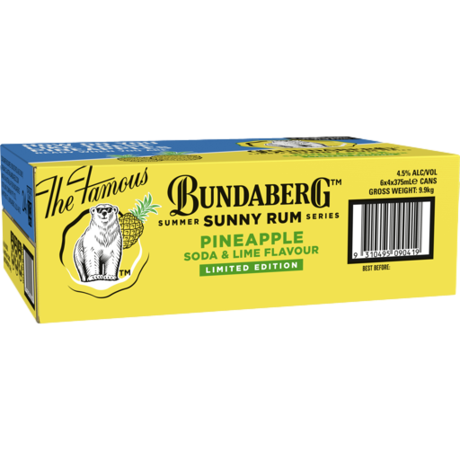 Bundaberg Sunny Pineapple Rum Soda & Lime 4.5% 375ml Can Case of 24