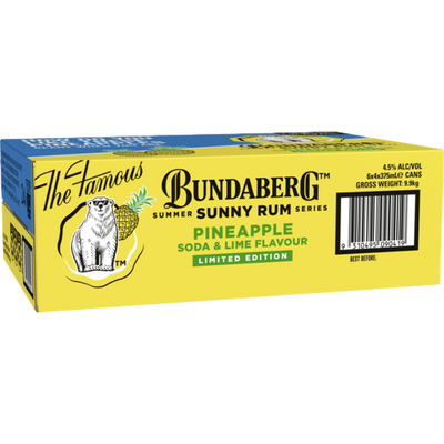 Bundaberg Sunny Pineapple Rum Soda & Lime 4.5% 375ml Can Case of 24