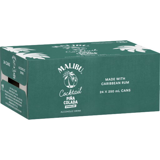 Malibu Coconut Rum Pina Colada Cocktail 250ml Can Case of 24
