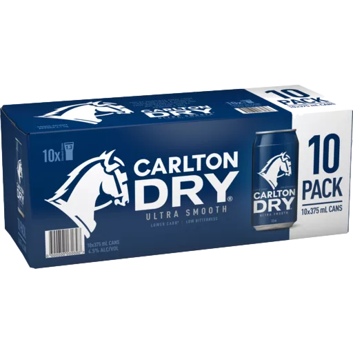 Carlton Dry Lower Carb Lager 375ml Can 10 Pack