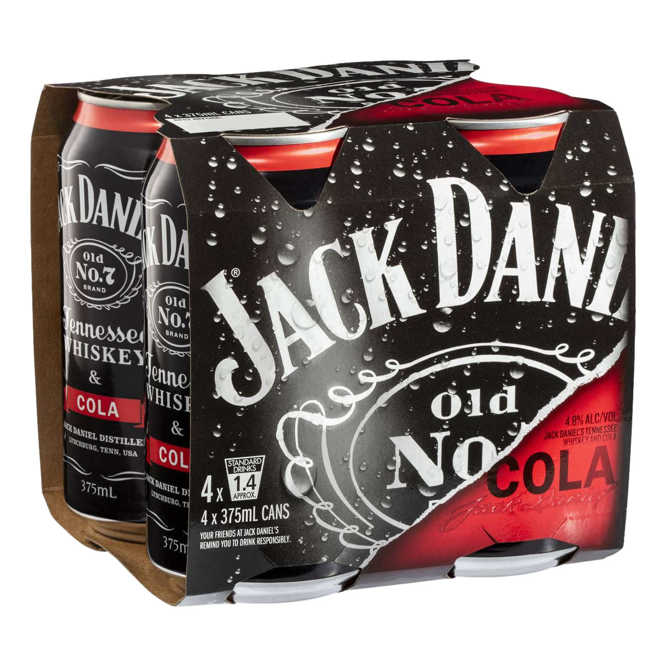 Jack Daniel's & Cola 375ml Can 4 Pack