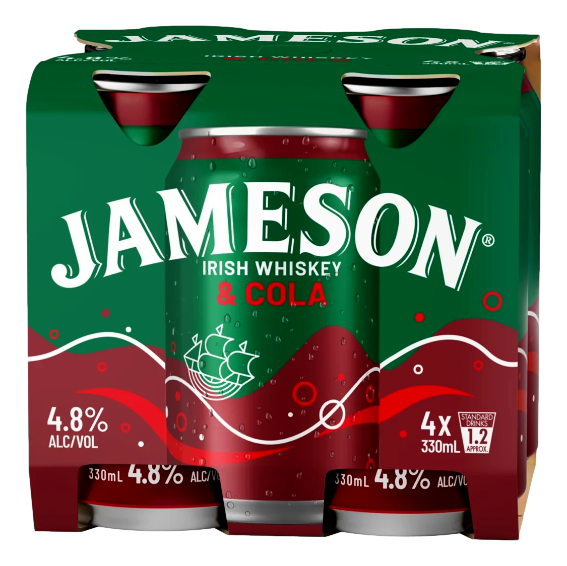 Jameson Irish Whiskey & Cola 4.8% 330ml Can 4 Pack