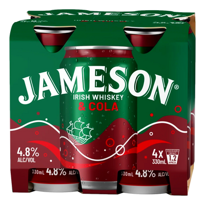 Jameson Irish Whiskey & Cola 4.8% 330ml Can 4 Pack