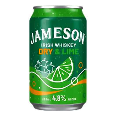 Jameson Irish Whiskey Dry & Lime 4.8% 330ml Can Case of 24