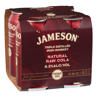 Jameson Irish Whiskey & Raw Cola 6.3% 375ml Can 4 Pack