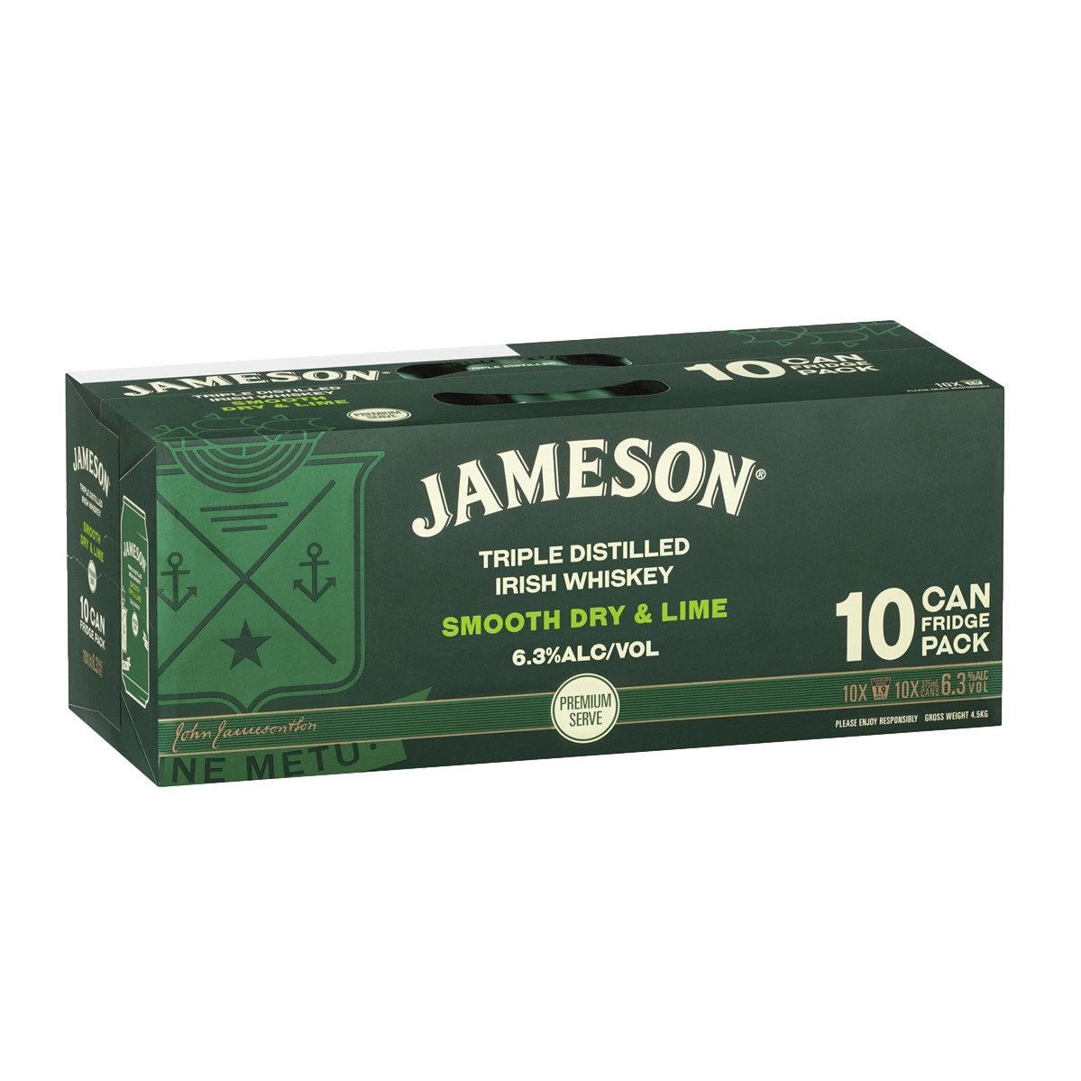 Jameson Irish Whiskey Smooth Dry & Lime Premium Serve 6.3% 375ml Can 10 Pack