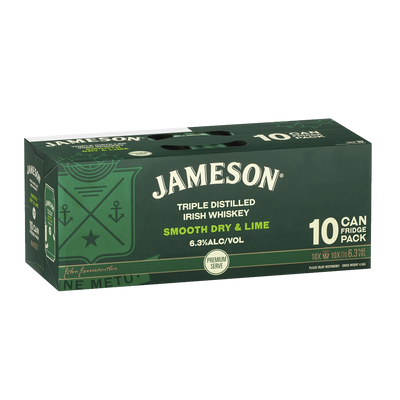 Jameson Irish Whiskey Smooth Dry & Lime Premium Serve 6.3% 375ml Can 10 Pack