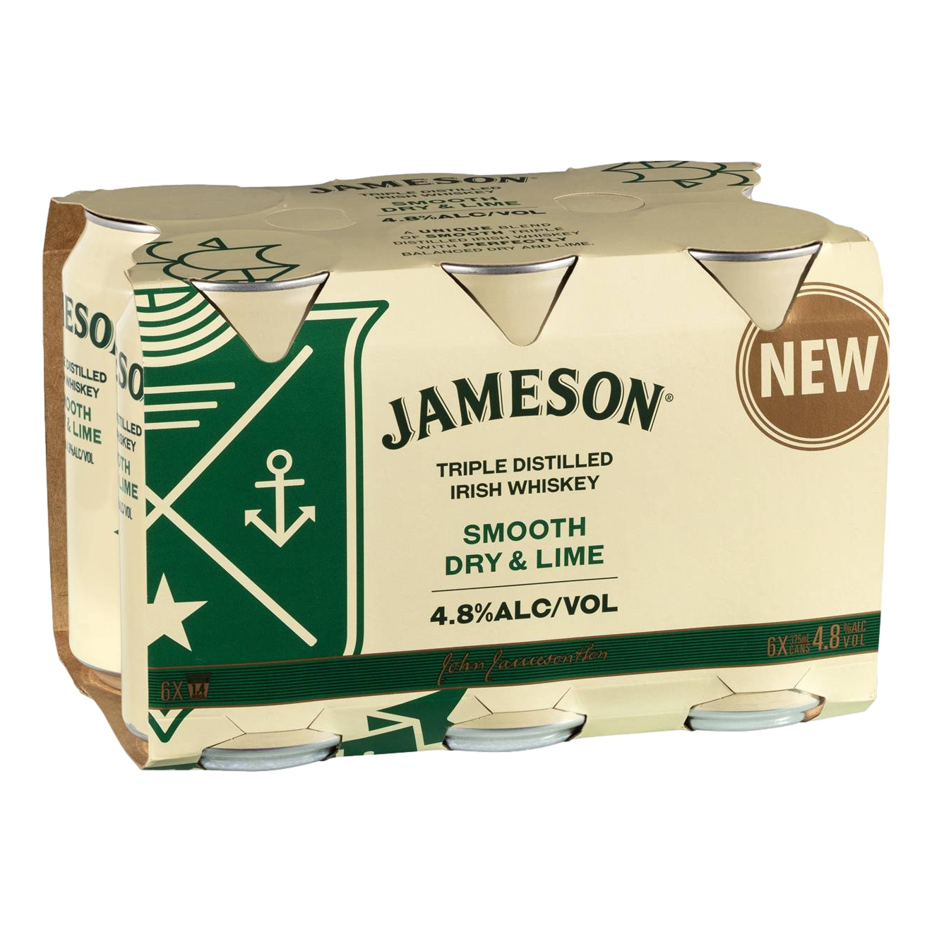 Jameson Irish Whiskey Smooth Dry & Lime 4.8% 375ml Can 6 Pack