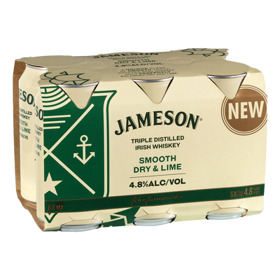 Jameson Irish Whiskey Smooth Dry & Lime 4.8% 375ml Can 6 Pack