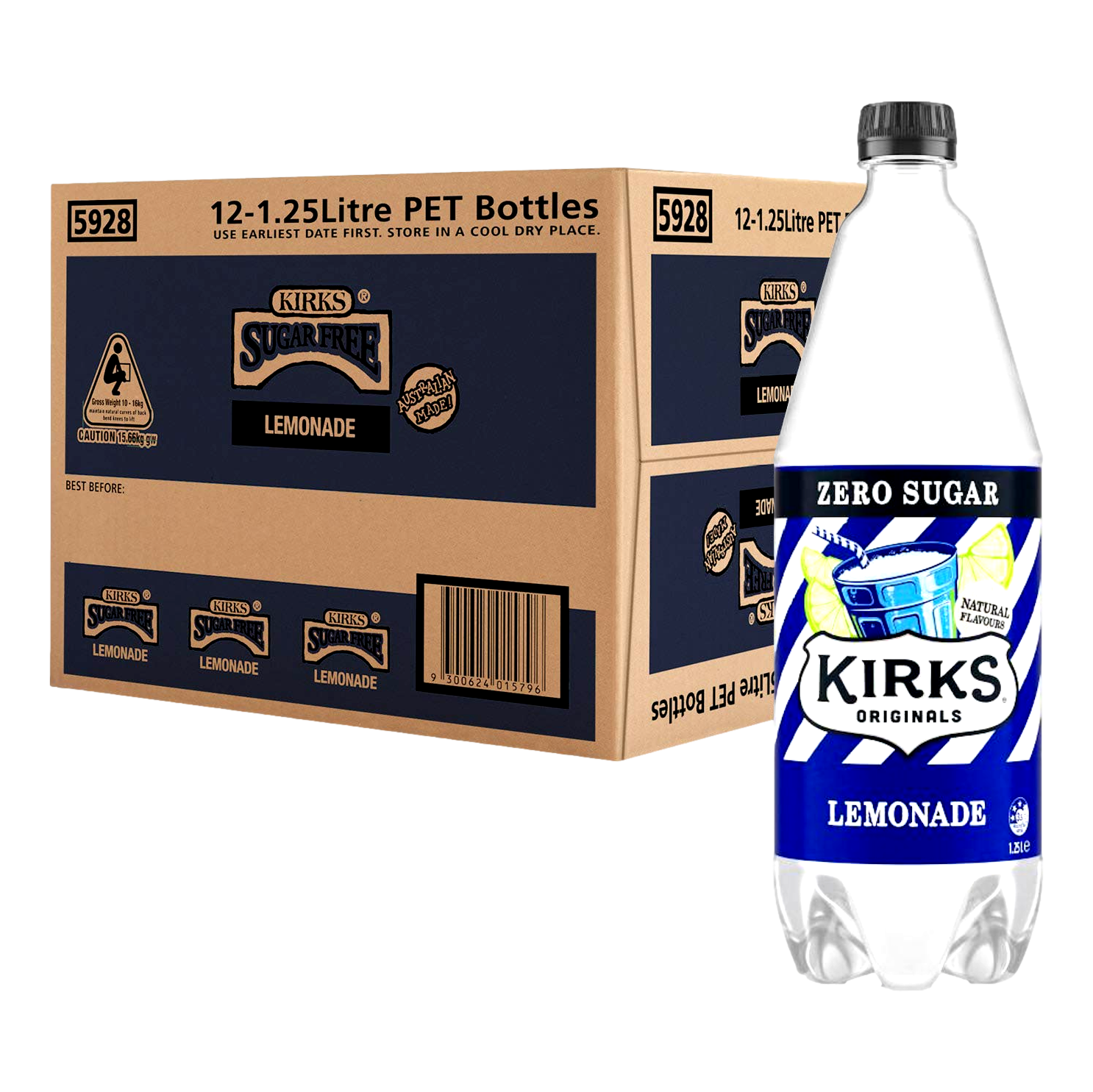 Kirks Lemonade ZERO SUGAR 1.25L Bottle Case of 12