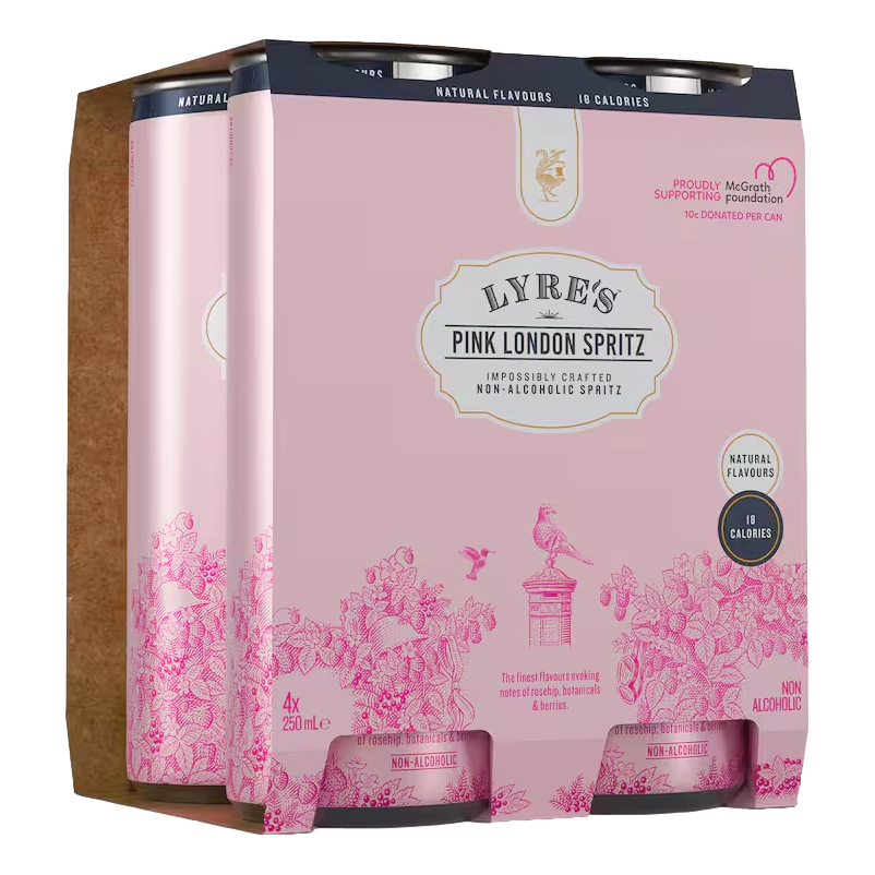 Lyre's Pink London Non Alcoholic Spritz 250ml Can 4 Pack