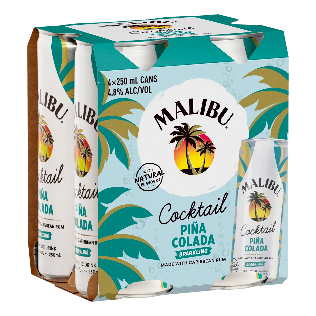 Malibu Coconut Rum Pina Colada Cocktail 250ml Can 4 Pack