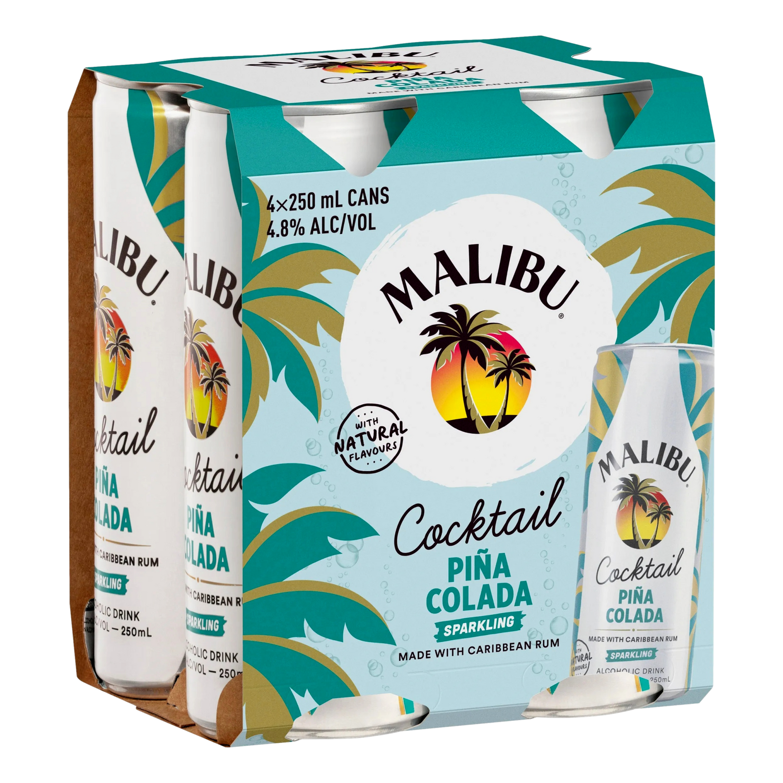 Malibu Coconut Rum Pina Colada Cocktail 250ml Can 4 Pack