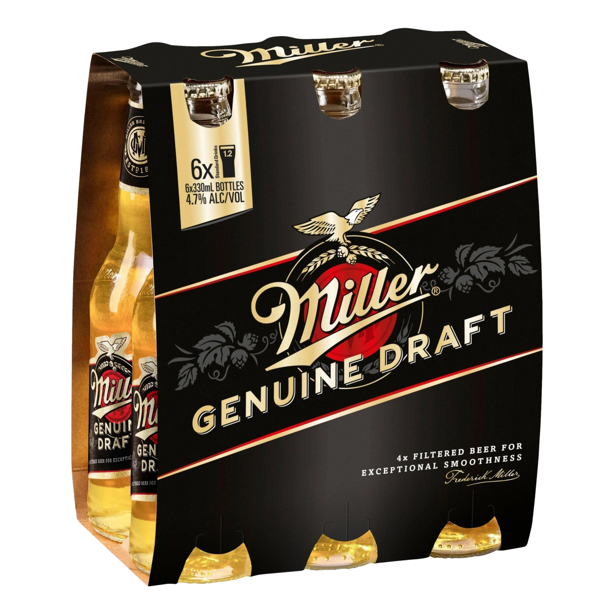 Miller Genuine Draught Lager 330ml Bottle 6 Pack