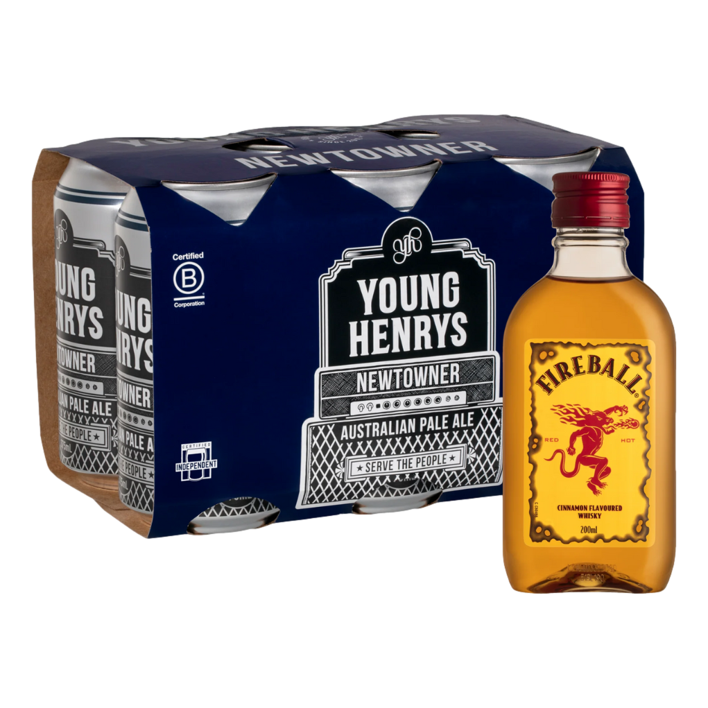 Young Henrys Newtowner Pale Ale 375ml Can 6 Pack + Fireball 200 ml - BUNDLE