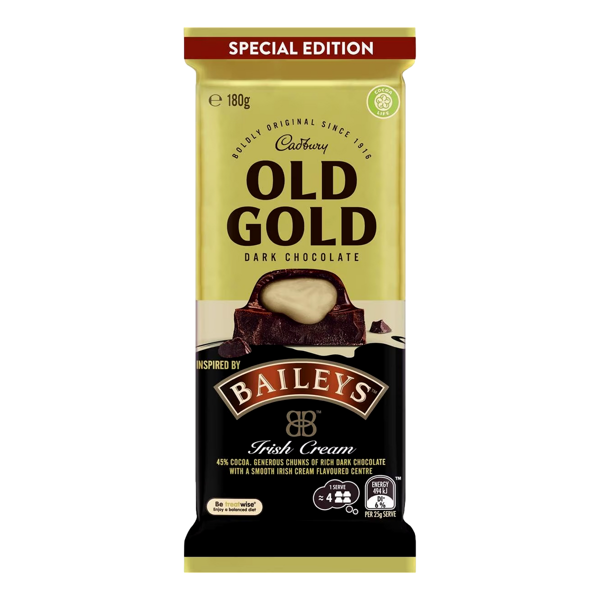 Cadbury Old Gold Dark Chocolate Baileys Irish Cream Block 180g