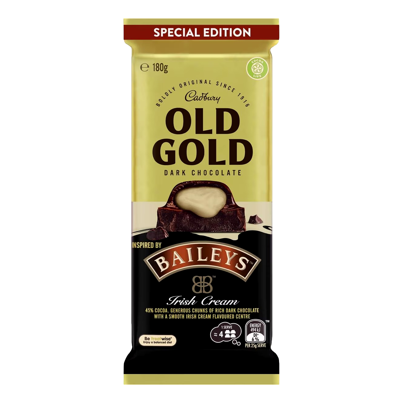 Cadbury Old Gold Dark Chocolate Baileys Irish Cream Block 180g