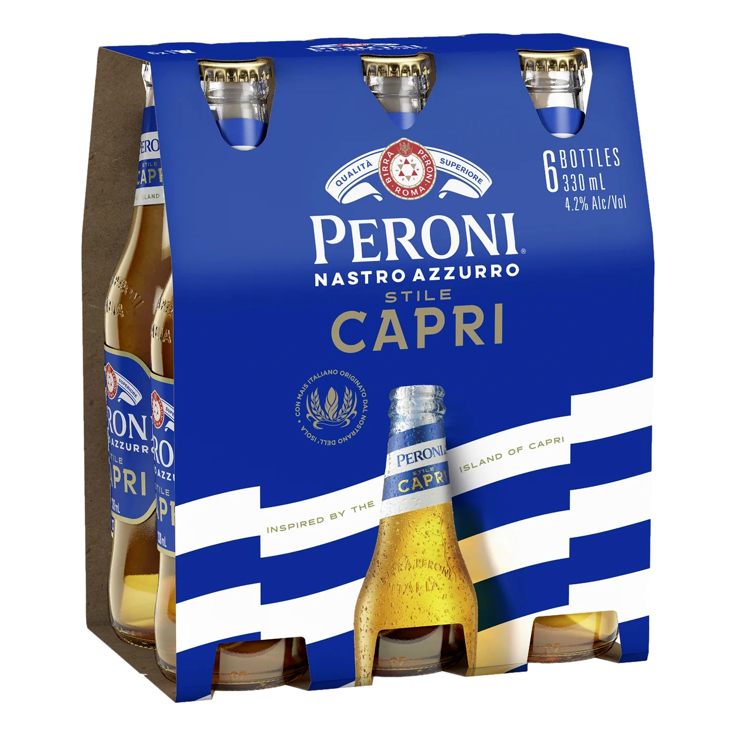 Peroni Nastro Azzurro Stile Capri Lager 330ml Bottle 6 Pack