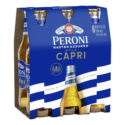 Peroni Nastro Azzurro Stile Capri Lager 330ml Bottle 6 Pack