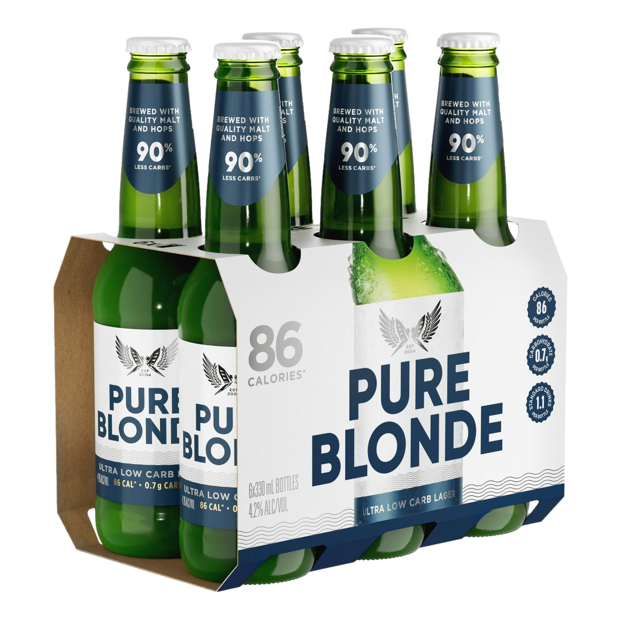 Pure Blonde Ultra Low 90% Less Carb Lager 330ml Bottle 6 Pack