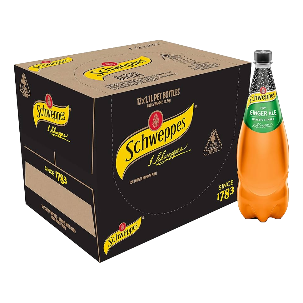Schweppes Dry Ginger Ale 1.1L Bottle Case of 12