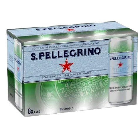 San Pellegrino Sparkling Mineral Water 330ml Can 8 Pack