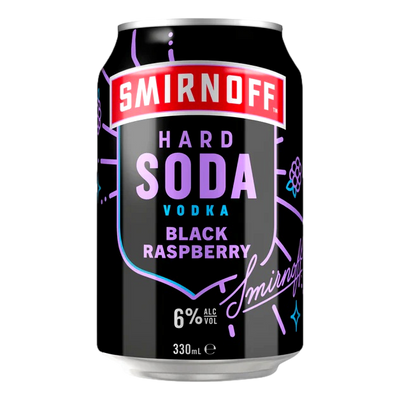 Smirnoff Hard Soda Black Raspberry Vodka 6% 330ml Can 4 Pack